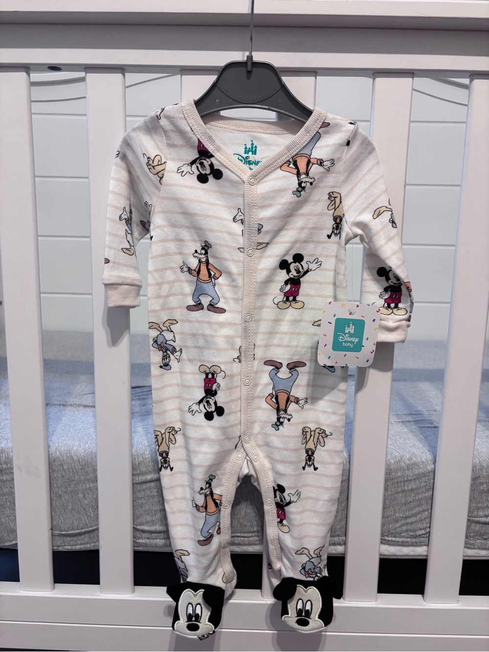 Disney Cream and Black Mickey Mouse Footed One-Piece